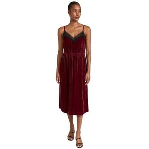 Sundance Norma Lace Trim Velvet Midi Dress Maroon‎ L
